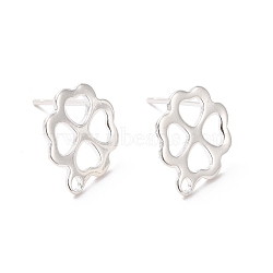 201 Stainless Steel Stud Earring Findings, with Horizontal Loop and 316 Stainless Steel Pin, Clover, 925 Sterling Silver Plated, 12.5x10.5mm, Hole: 1.2mm, Pin: 0.7mm(STAS-K241-14S)