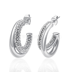 304 Stainless Steel Crystal Rhinestone Half Hoop Earrings for Women, Golden, 23.5x3mm(WG20CE2-01)