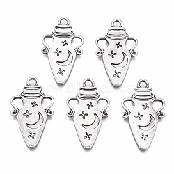 Tibetan Style Alloy Pendant Enamel Settings, Cadmium Free & Nickel Free & Lead Free, Vase with Moon, Thailand Sterling Silver Plated, 25x14x1.5mm, Hole: 2mm(PALLOY-S120-280-NR)