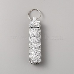 Aluminium Alloy with Crystal Rhinestone Pendant Keychain, for Medicine Storage, Platinum & Silver, 10.2cm(KEYC-WH20001-02)