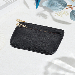 PU Leather Zipper Wallets, with Light Gold Tone Heart Metal Charms, Rectangle, Black, 9.2x12.35x1.85cm(ABAG-WH0048-35B)