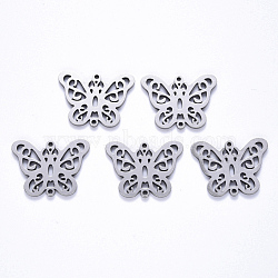 201 Stainless Steel Links Connectors, Laser Cut, Butterfly, Stainless Steel Color, 16.5x22x1.5mm, Hole: 1.2mm(STAS-S114-12)