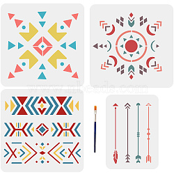 MAYJOYDIY US 1 Set Bohemian Tile PET Hollow Out Drawing Painting Stencils, for DIY Scrapbook, Photo Album, with 1Pc Art Paint Brushes, Arrow, 297~300x210~300mm, 4pcs/set(DIY-MA0002-06)