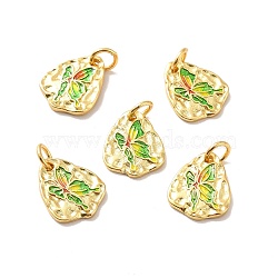 Rack Plating Brass Pendants, Cadmium Free & Lead Free & Nickle Free, with Enamel and Jump Ring, Nuggets with Butterfly, Real 18K Gold Plated, 12.8x10.7x1.4mm, Jump Ring: 5x0.8mm, Inner Diameter: 3.2mm(KK-M230-20G)