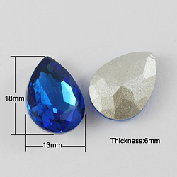 Glass Pointed Back Rhinestone, Back Plated, Faceted, Teardrop, Royal Blue, 18x13x6mm(X-RGLA-Q002-12)