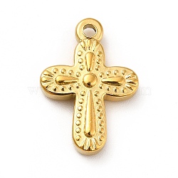 Ion Plating(IP) 304 Stainless Steel Pendants, Cross Charms, Real 18K Gold Plated, 19x13.5x3mm, Hole: 1.6mm(STAS-H172-11G)