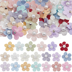 Polyester Satin with Plastic Pearl Flower, for Wedding Dress Hairpin Hat Handmade Costume Accessories, Mixed Color, 12x12x4mm(DIY-WH0542-16)