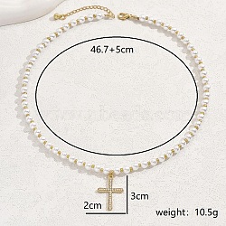 Fashionable Zinc Alloy Cross Pendant Necklaces, Imitation Pearl Beaded Necklaces for Women, Golden, White, 18.39 inch(46.7cm)(YS5782-1)