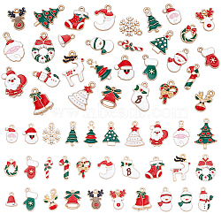60Pcs Alloy Enamel Pendants, Light Gold, Santa Claus/Christmas Tree/Deer Charms, Mixed Color, 12~25.5x9~18x1~4mm, Hole: 1.5~2.1mm(ENAM-UN0001-32)