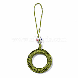 Polyester Tassel Woven Big Pendant Decorations, with Alloy Enamel Findings and Plastic Beads, Antique Silver, Olive Drab, 110~115mm(FIND-N052-001E)