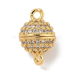 Brass Micro Pave Clear Cubic Zirconia Magnetic Clasps, Round, Real 18K Gold Plated, 13x8x8mm, Hole: 1.4mm(KK-P284-01A-G)