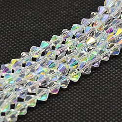 Imitate Austrian Crystal Electroplate Bicone Glass Bead Strands, AB Color Plated, Grade AA, Faceted, AB Color Plated, 3x3mm, Hole: 1mm, about 120~125pcs/strand, 14.8 inch(X-GLAA-F029-3x3mm-A01)