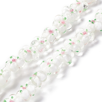 Handmade Lampwork Beads Strands, Bumpy, Flower, White, 13.5~14x14.5~15x7~8mm, Hole: 1.4mm, about 28pcs/strand, 14.57 inch(37cm)