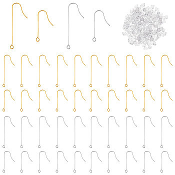160Pcs 4 Style 316 Surgical Stainless Steel Earring Hooks, with Horizontal Loops, with 200Pcs Plastic Ear Nuts, Golden & Stainless Steel Color, 28~40mm, Hole: 1.8mm, 21 Gauge, Pin: 0.7mm, 40Pcs/style