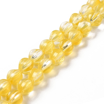 Transparent Glass Beads Strands, Lantern, Yellow, 8.5x7.5x8mm, Hole: 1.2mm, about 45~46pcs/strand, 14.37 inch(36.5cm)