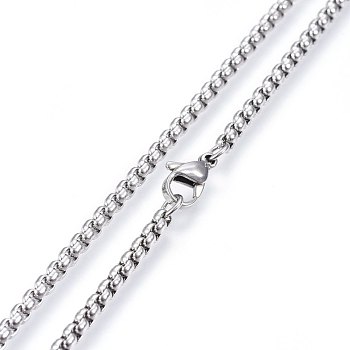 304 Stainless Steel Rolo Chain Necklaces, with Lobster Claw Clasps, Stainless Steel Color, 31.5 inch(80cm)