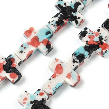 Baking Paint Synthetic Turquoise Beads Strands, with Enamel, Cross, Light Coral, 15.5x12.5x3.5mm, Hole: 1mm, about 24pcs/strand, 14.96~15.08''(38~38.3cm)