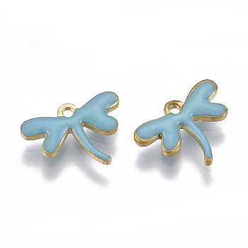 Brass Charms, with Enamel, Dragonfly, Raw(Unplated), Light Blue, 9x12x2mm, Hole: 1mm