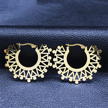 304 Stainless Steel Hollow Sun Hoop Earrings, Bohemia Theme Earrings, Golden, 34x41x1mm