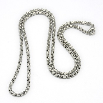 Trendy Men's 201 Stainless Steel Box Chain Necklaces, with Lobster Claw Clasps, Stainless Steel Color, 21.7 inch(55.1cm), 3mm