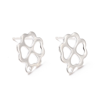 201 Stainless Steel Stud Earring Findings, with Horizontal Loop and 316 Stainless Steel Pin, Clover, 925 Sterling Silver Plated, 12.5x10.5mm, Hole: 1.2mm, Pin: 0.7mm