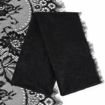 Nylon Eyelash Lace Trim Fabric, for DIY Decorative Clothing Sewing Applique Fabric, Black, 300x75x0.03cm