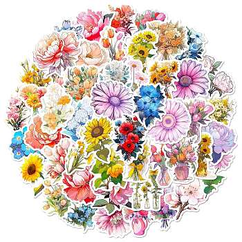 Paper Sticker, for DIY Scrapbooking, Craft, Flower, Mixed Color, 38~63.5x31~60.5x0.1mm, 50pcs/bag