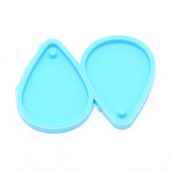 DIY Earring Silicone Molds, Resin Casting Molds, For UV Resin, Epoxy Resin Jewelry Making, Teardrop, Deep Sky Blue, 43x54x4mm, Hole: 3mm, Inner Diameter: 36x25.5mm