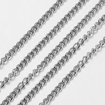 Aluminium Twisted Chains Curb Chains, Unwelded, Oval, Silver, 4.4x2.8x0.8mm