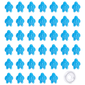  40Pcs Tortoise Handmade Porcelain Beads, with 1 Roll Strong Stretchy Beading Elastic Thread for DIY Stretch Bracelets Making Kits, Sky Blue, 19x15x8.5mm, Hole: 2mm