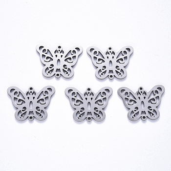 201 Stainless Steel Links Connectors, Laser Cut, Butterfly, Stainless Steel Color, 16.5x22x1.5mm, Hole: 1.2mm