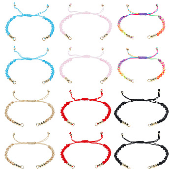 12Pcs 6 Colors Half Finished Braided Nylon Thread Bracelets, with Jump Rings, for Adjustable Connector Bracelets Making, Mixed Color, 6-1/8~11-1/4 inch(15.7~28.5cm), 0.5cm, 2pcs/color