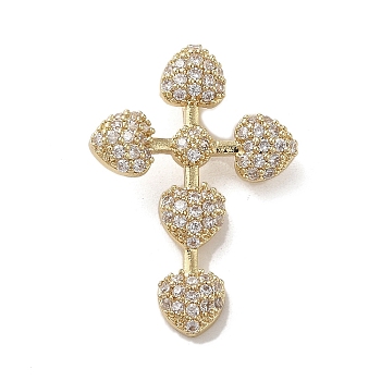 Brass Micro Pave Clear Cubic Zirconia Pendants, Long-Lasting Plated, Cross, Golden, 24x17x3mm, Hole: 4x3mm