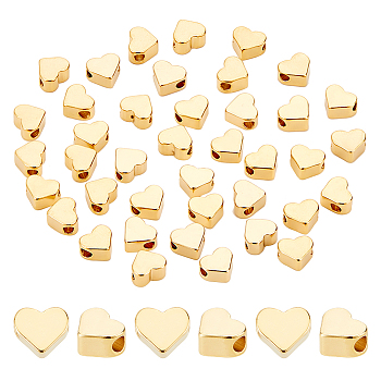 Elite 40Pcs Rack Plating Eco-friendly Brass Beads, Long-Lasting Plated, Heart, Real 24K Gold Plated, 6x7x3mm, Hole: 1mm