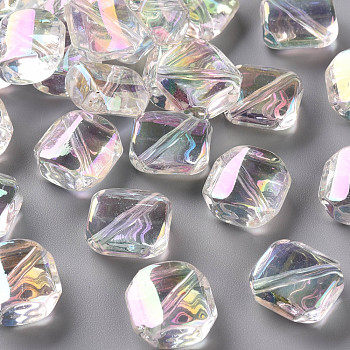 Transparent Acrylic Beads, AB Color Plated, Rhombus, Clear AB, 16.5x16.5x7mm, Hole: 2mm, Side Length: 15x15mm