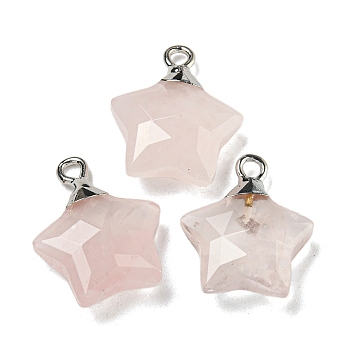 Natural Rose Quartz Pendants, with Rack Plating Brass Findings, Star, 18x15x6mm, Hole: 2mm