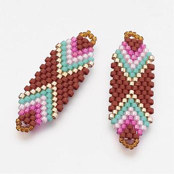 MIYUKI & TOHO Handmade Japanese Seed Beads Links, Loom Pattern, FireBrick, 35x12x2mm, Hole: 1~2mm