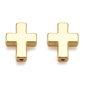 Tibetan Style Alloy Beads, Cadmium Free & Lead Free, Cross, Real 18K Gold Plated, 14.5x12x5mm, Hole: 1.6mm