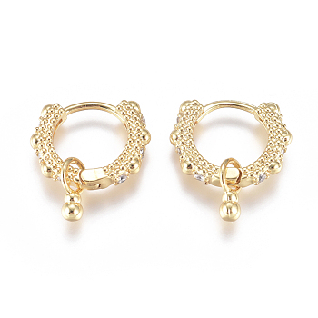 Brass Huggie Hoop Earrings, with Clear Cubic Zirconia, Golden, 16.5x13.5x3mm, Pin: 0.8mm