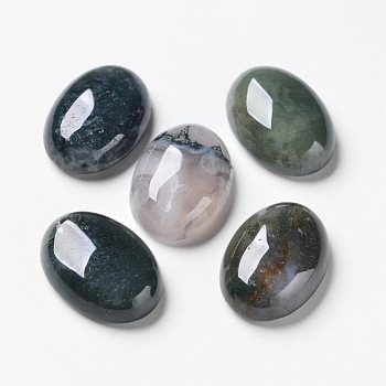 Natural Moss Agate Cabochons, Flat Back, Oval, 25x18x8.5mm