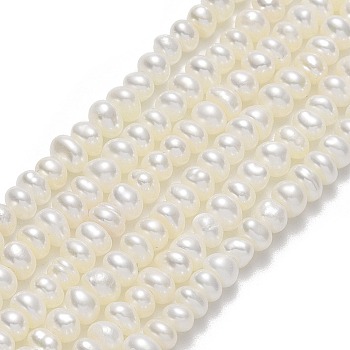 Natural Cultured Freshwater Pearl Beads Strands, Round, Linen, 3.5~4x3~4.5x2.5mm, Hole: 0.6mm, about 133pcs/strand, 14.37''(36.5cm)