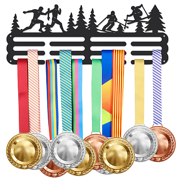 Running & Skiing Theme Iron Medal Hanger Holder Display Wall Rack, with Screws, Sports Themed Pattern, 150x400mm