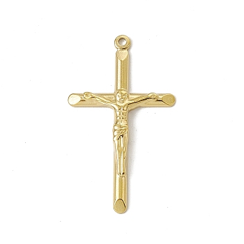 Vacuum Plating 201 Stainless Steel Pendants, Crucifix Cross Charm, Real 18K Gold Plated, 44x26x3.5mm, Hole: 1.8mm