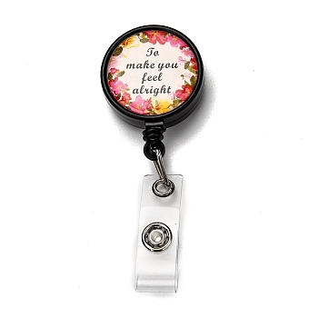 Flat Round ABS Plastic Badge Reel, Retractable Badge Holder, with Platinum Iron Alligator Clip, Colorful, Word, 87mm, Flat Round: 43x32.5x16.5mm