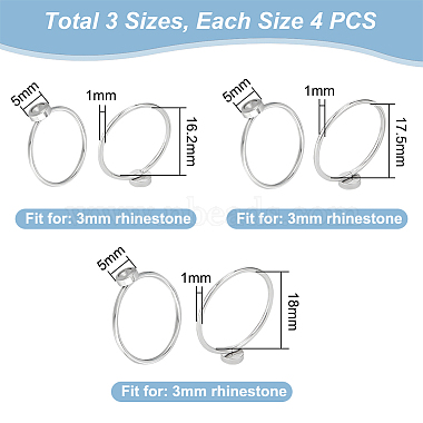 12Pcs 3 Size 304 Stainless Steel Finger Rings Settings for Rhinestone Base(STAS-CA0002-16)-3