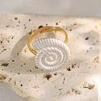 304 Stainless Steel Adjustable Finger Rings with Enamel for Women, Conch Shape, Golden, 21.5x17mm, Inner Diameter: 17.4mm(RJEW-A076-01G)