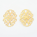 Iron Filigree Joiner Links, Etched Metal Embellishments, Golden, 31x20x0.5mm, Hole: 6x3.5mm(IFIN-T002-36KC)