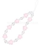 Plastic Beaded Mobile Phone Lanyard Wrist Strap, Flower Charm Phone Anti-Lost Chain for Women Girls, Pink, 20cm(AJEW-WH20010-63A)