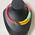 Alloy Enamel Bird Hinged Open Cuff Choker Necklaces, Golden, Cerise, 12.20~15.75 inch(31~40cm)(WG849AB-03)