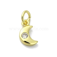 Moon Theme Brass Micro Pave Clear Cubic Zirconia Charms, with Jump Ring, Real 18K Gold Plated, Moon, 10x5.5x2mm, Hole: 3mm(KK-H475-57G-12)